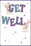 This get well card bursts with cheerful optimism, its two adorable characters-a teddy bear and a puppy-lifting and balancing vibrant, oversized letters that spell out 'Get Well.' Indigo and teal hues flow across the typography, shining with confidence against a creamy, fresh background that calls to mind Lambeth's light-filled artist studios. Scattered stars, shimmering in purples and blues, twinkle above the scene, creating an atmosphere full of hope. The handles of fur on both the bear and puppy appear irresistible to touch, embodying the same comforting sensation as a hand-tied bouquet delivered from Florist Lambeth to a bedside near Waterloo Road. The entire composition radiates warmth and playfulness, making it more than just a message-it becomes a heartfelt remedy, an emotional comfort crafted for healing. In every brushstroke and colour choice, there is a promise of kindness, perfect for bringing solace and encouragement to someone in the Lambeth area, whether at home or in hospital.